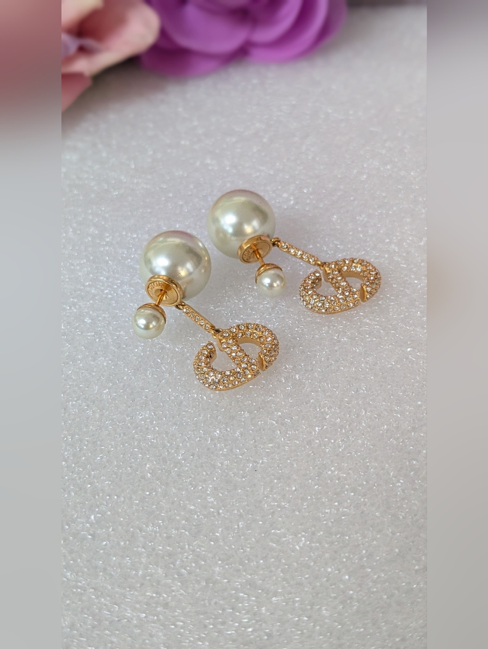 Dior Tribal Earrings CD logo embedded with pearls and crystals - Picture 3 of 7